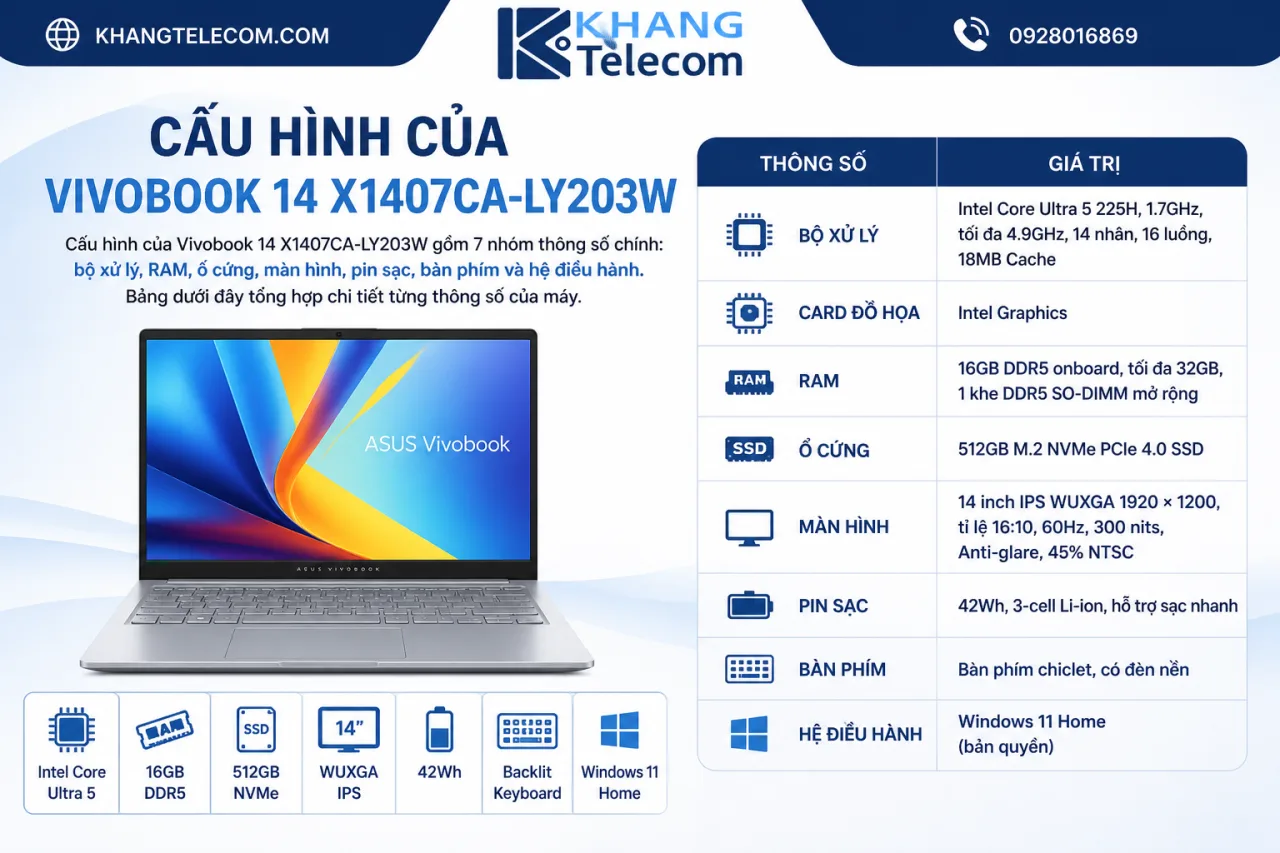 Cấu Hình Của Vivobook 14 X1407CA-LY203W Gồm Những Gì Cấu Hình Của Vivobook 14 X1407CA-LY203W Gồm Những Gì