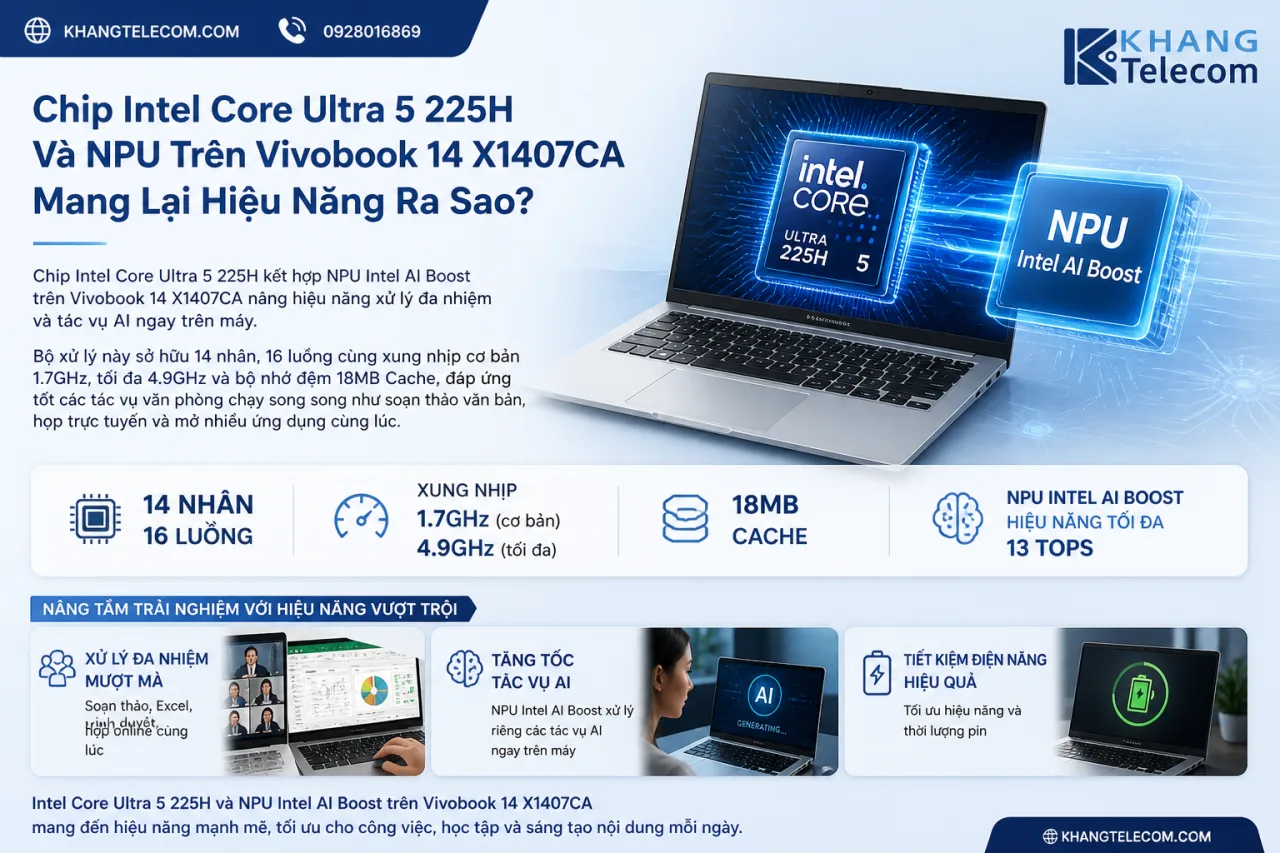 Chip Intel Core Ultra 5 225H Và NPU Trên Vivobook 14 X1407CA Mang Lại Hiệu Năng Chip Intel Core Ultra 5 225H Và NPU Trên Vivobook 14 X1407CA Mang Lại Hiệu Năng