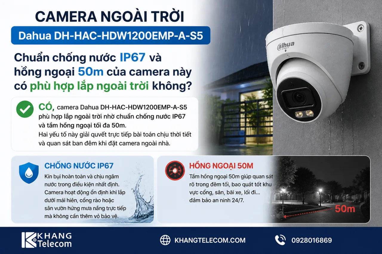 Chuẩn chống nước IP67 và hồng ngoại 50m của camera này có phù hợp lắp ngoài trời Chuẩn chống nước IP67 và hồng ngoại 50m của camera này có phù hợp lắp ngoài trời