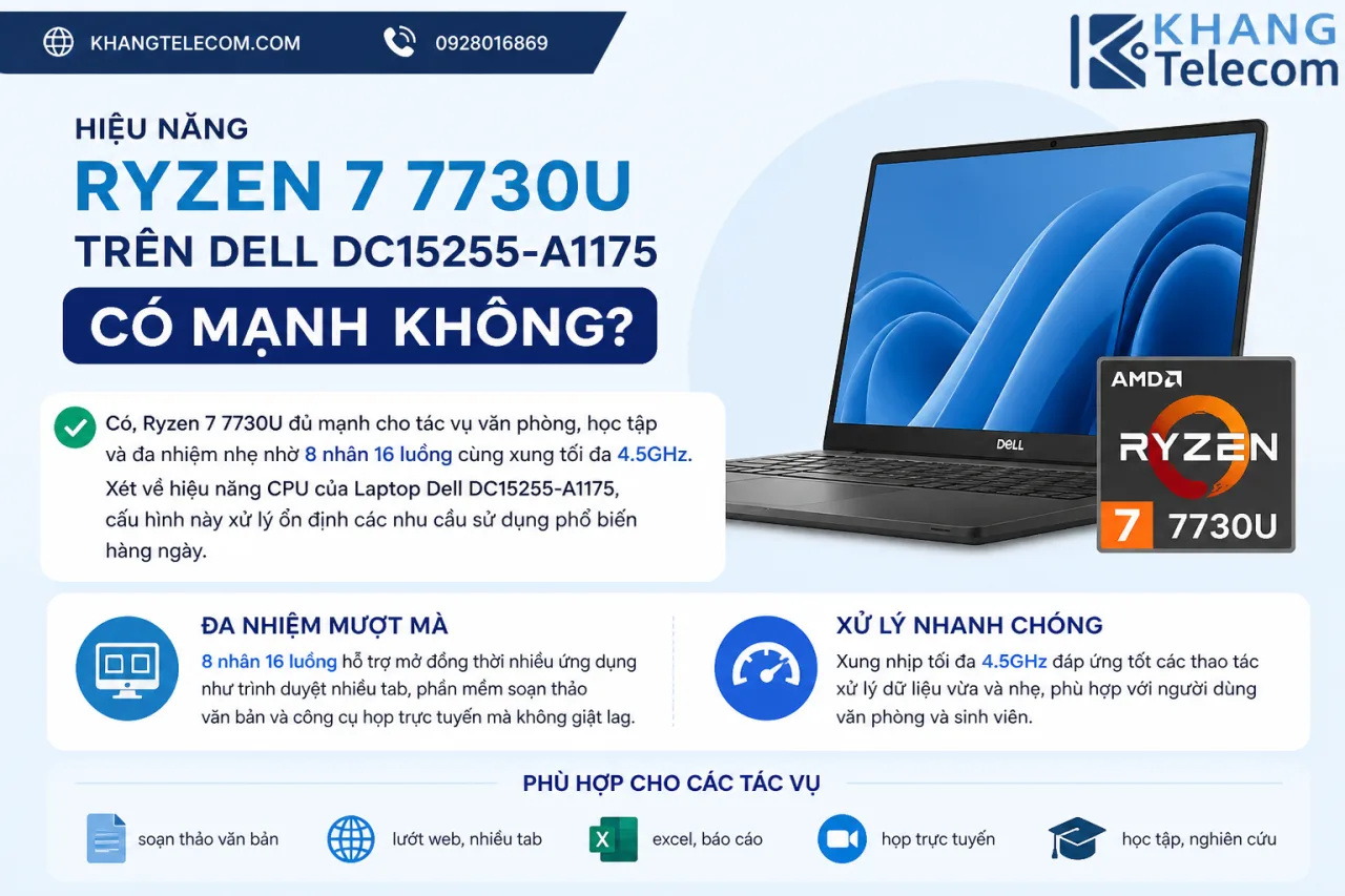 Hiệu năng CPU Ryzen 7 7730U trên Dell DC15255-A1175 có mạnh Hiệu năng CPU Ryzen 7 7730U trên Dell DC15255-A1175 có mạnh