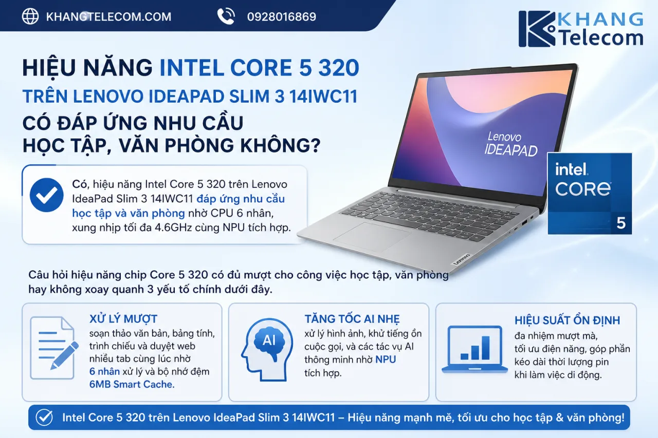 Hiệu Năng Intel Core 5 320 Trên Lenovo IdeaPad Slim 3 14IWC11 Có Đáp Ứng Nhu Cầu Học Tập, Văn Phòng Hiệu Năng Intel Core 5 320 Trên Lenovo IdeaPad Slim 3 14IWC11 Có Đáp Ứng Nhu Cầu Học Tập, Văn Phòng
