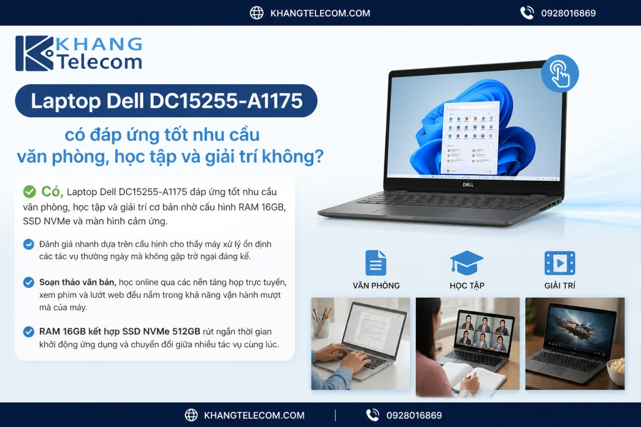 Laptop Dell DC15255-A1175 có đáp ứng tốt nhu cầu văn phòng, học tập và giải trí Laptop Dell DC15255-A1175 có đáp ứng tốt nhu cầu văn phòng, học tập và giải trí