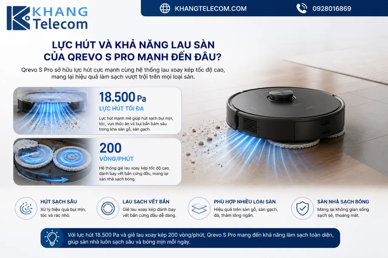 Lực hút và khả năng lau sàn của Qrevo S Pro mạnh đến đâu Lực hút và khả năng lau sàn của Qrevo S Pro mạnh đến đâu