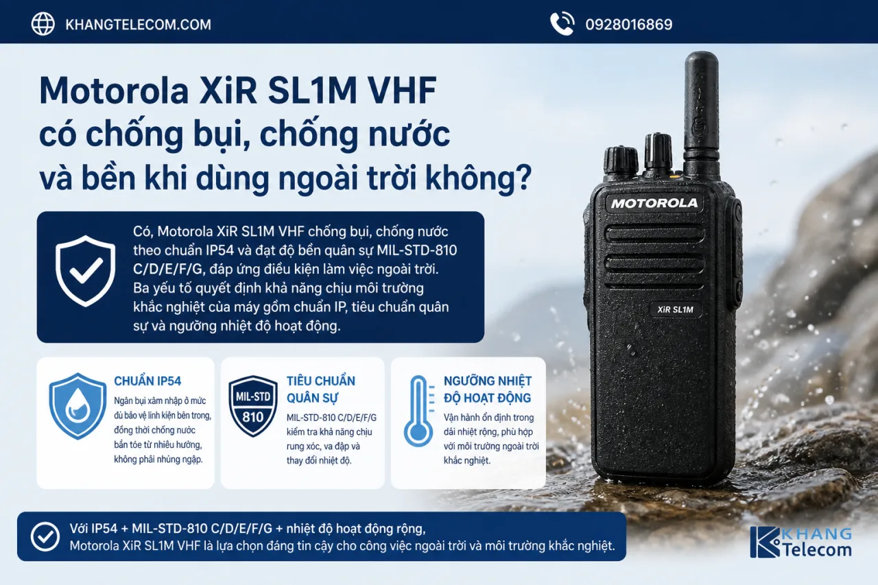 Motorola XiR SL1M VHF có chống bụi, chống nước và bền khi dùng ngoài trời Motorola XiR SL1M VHF có chống bụi, chống nước và bền khi dùng ngoài trời