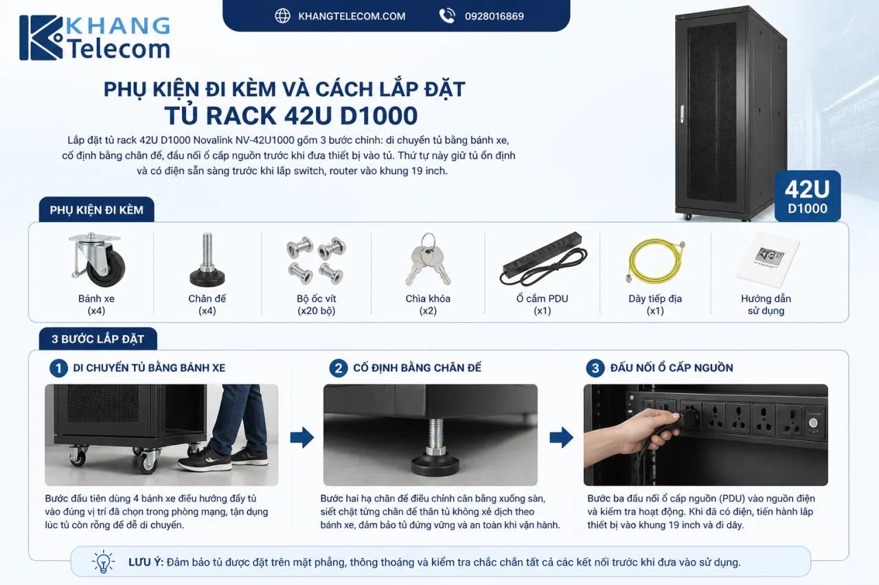 Phụ kiện đi kèm và cách lắp đặt tủ rack 42U D1000 Phụ kiện đi kèm và cách lắp đặt tủ rack 42U D1000