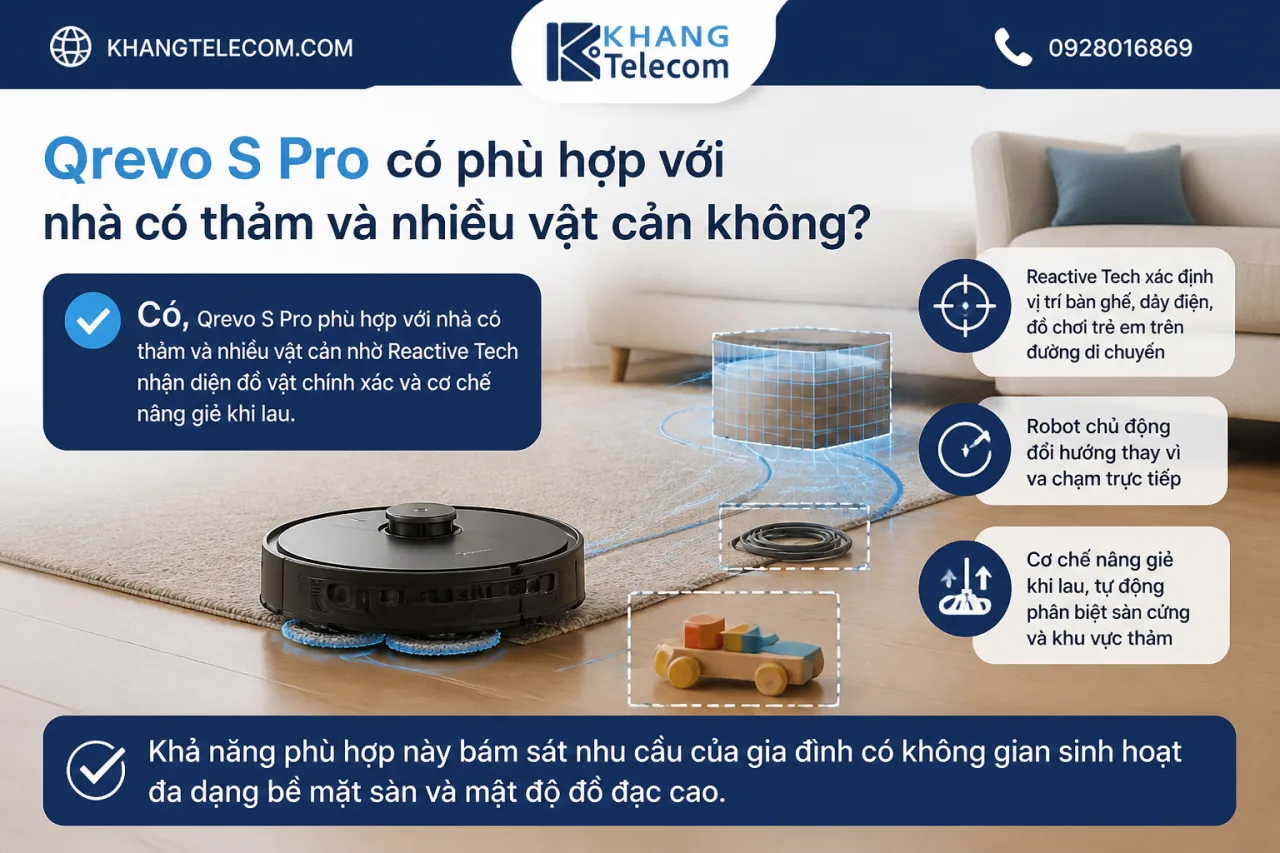 Qrevo S Pro có phù hợp với nhà có thảm và nhiều vật cản Qrevo S Pro có phù hợp với nhà có thảm và nhiều vật cản