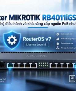 Router MIKROTIK RB4011iGS+RM sử dụng hệ điều hành và khả năng cấp nguồn PoE