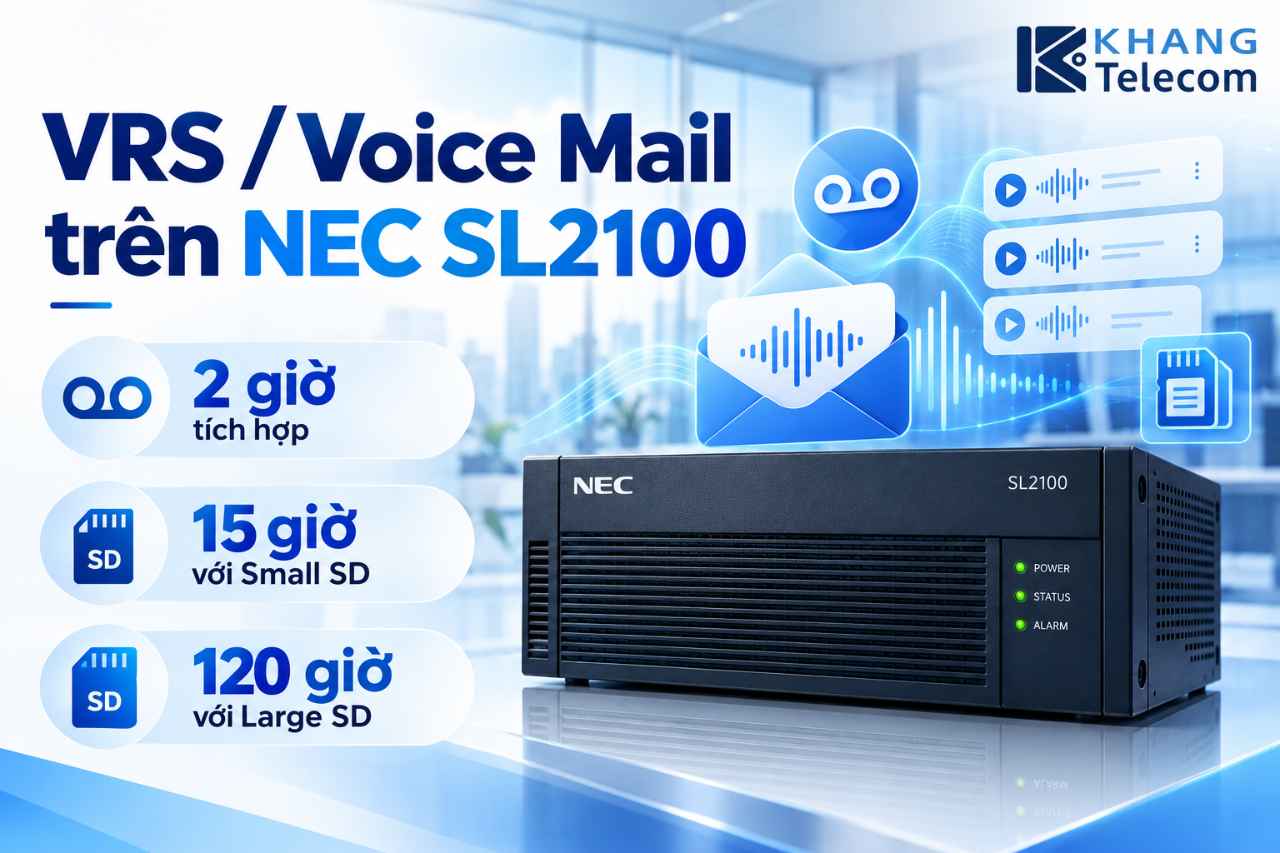 SL2100 lưu trữ và xử lý thoại thông báo (VRS/Voice Mail) như thế nào?
