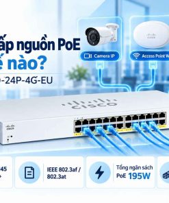 Switch CBS220-24P-4G-EU hỗ trợ cấp nguồn PoE như thế nào?