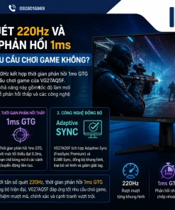 Tần số quét 220Hz và thời gian phản hồi 1ms của VG27AQ5F có đáp ứng nhu cầu chơi game