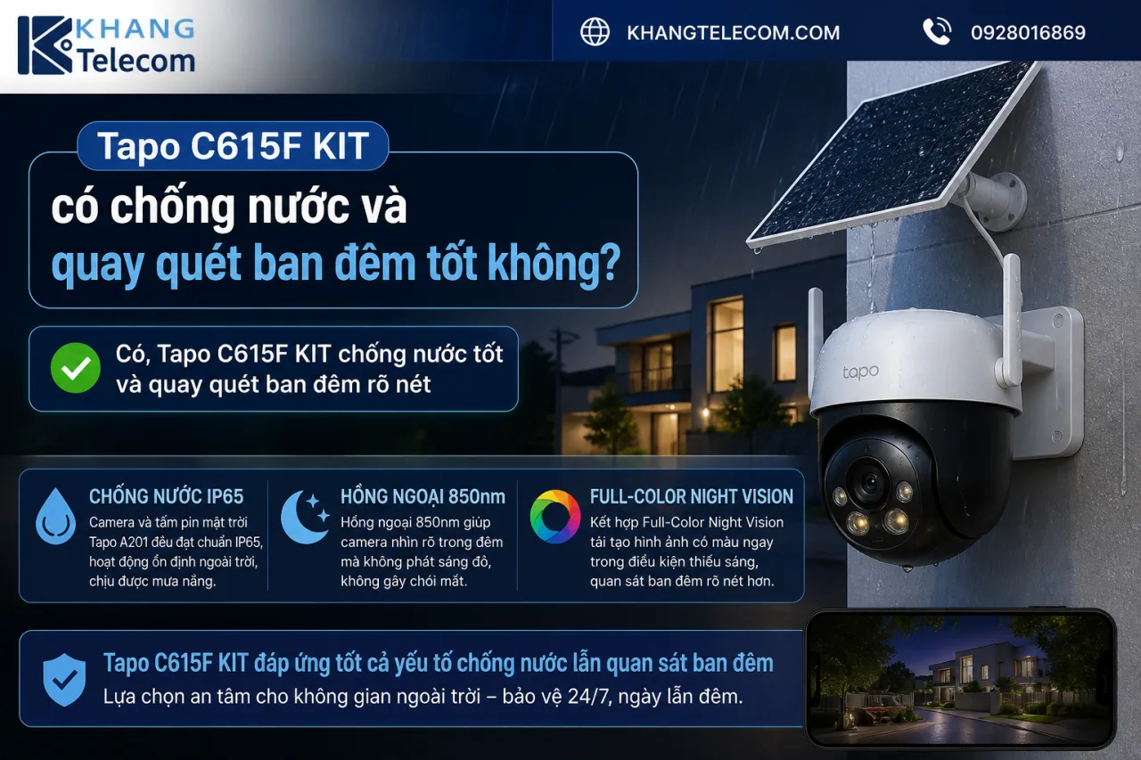 Tapo C615F KIT có chống nước và quay quét ban đêm tốt Tapo C615F KIT có chống nước và quay quét ban đêm tốt