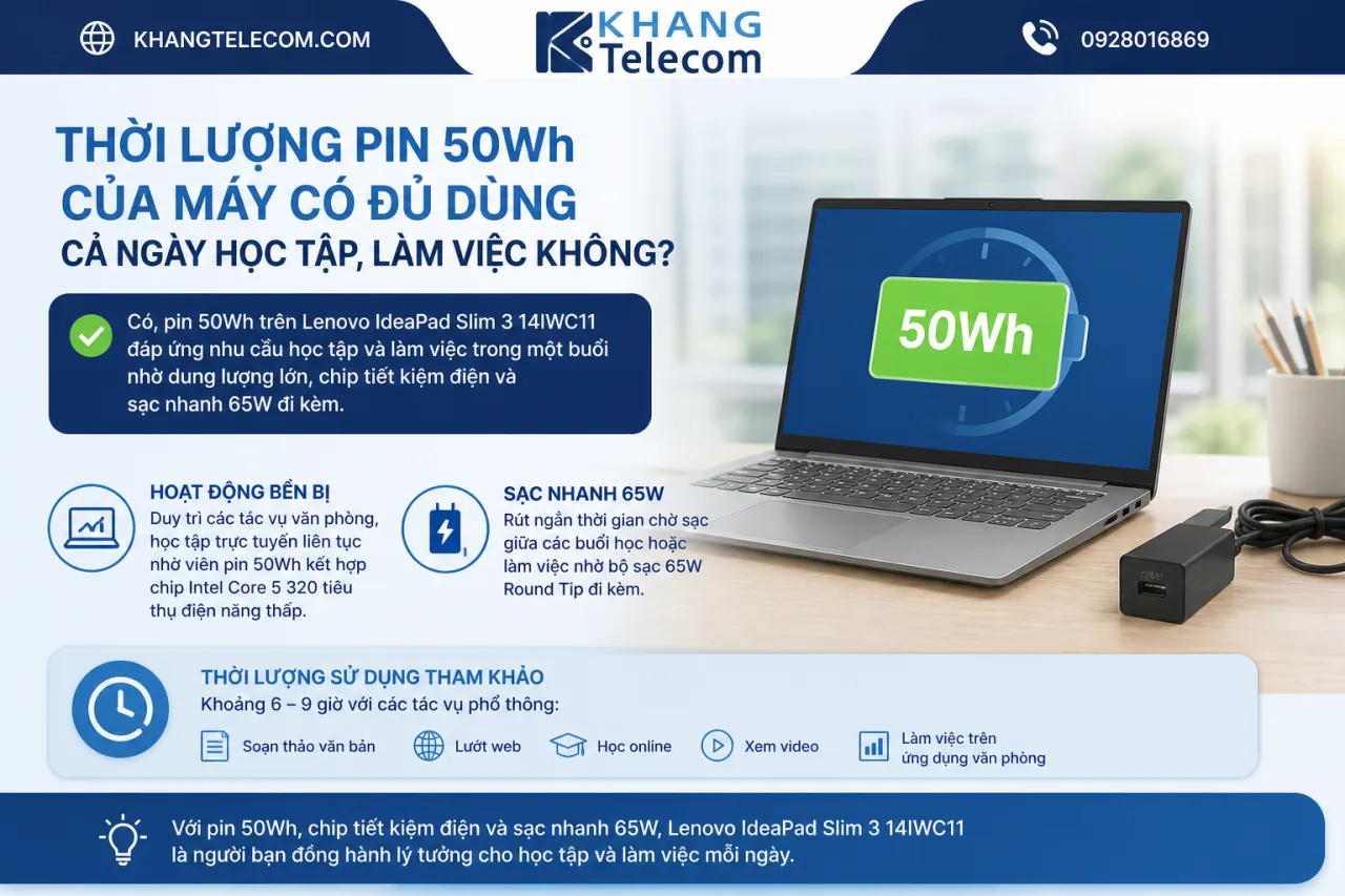 Thời Lượng Pin 50Wh Của Máy Có Đủ Dùng Cả Ngày Học Tập, Làm Việc Thời Lượng Pin 50Wh Của Máy Có Đủ Dùng Cả Ngày Học Tập, Làm Việc