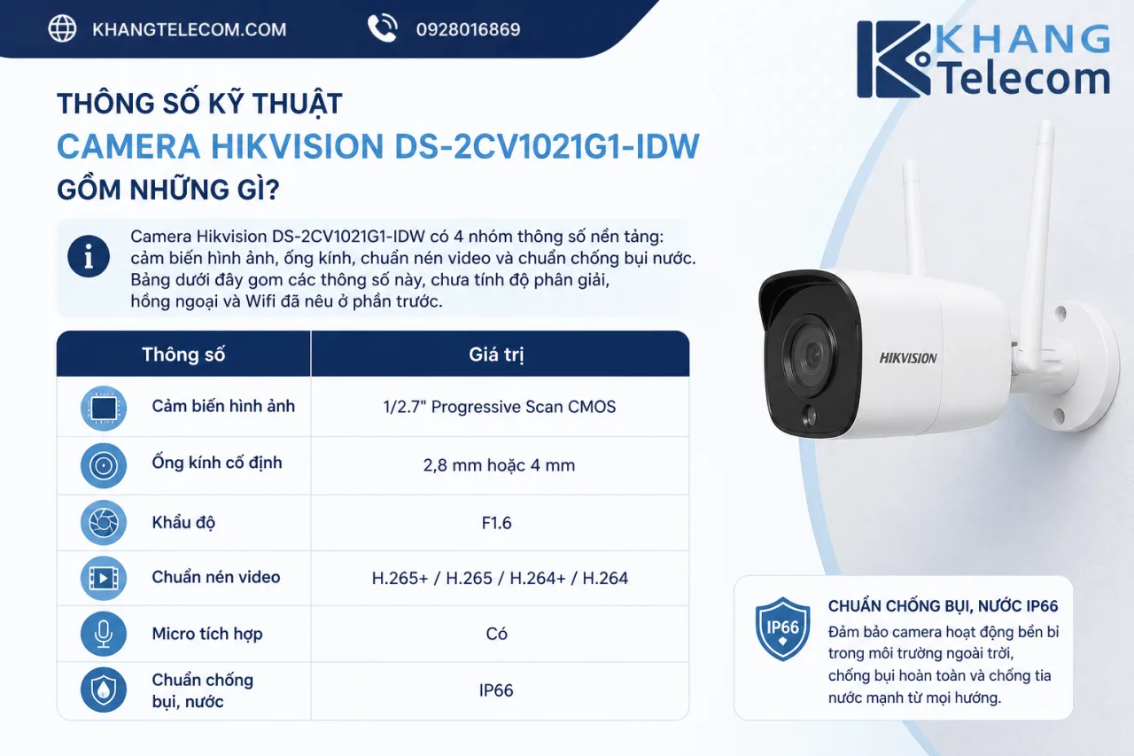 Thông số kỹ thuật camera Hikvision DS-2CV1021G1-IDW gồm những gì Thông số kỹ thuật camera Hikvision DS-2CV1021G1-IDW gồm những gì