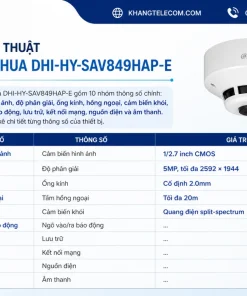 Thông số kỹ thuật của Camera Dahua DHI-HY-SAV849HAP-E gồm những gì