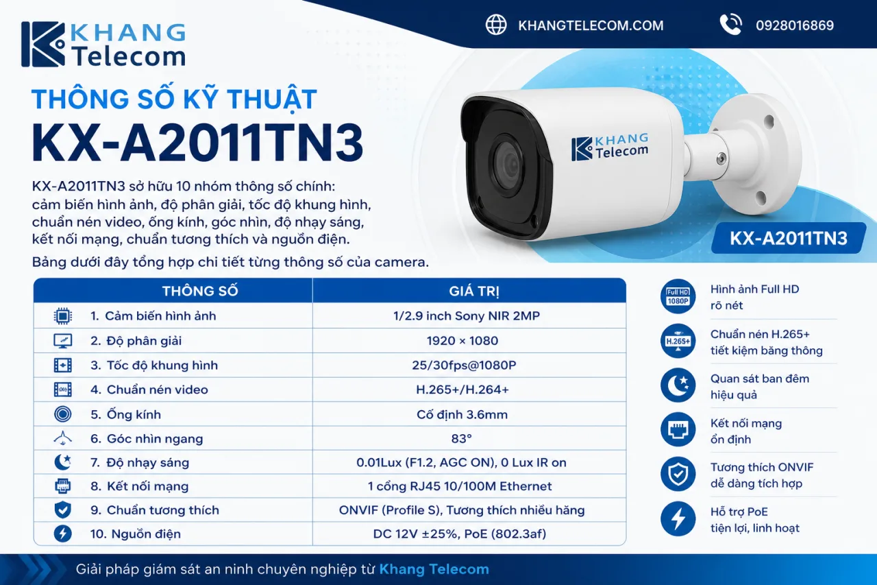 Thông số kỹ thuật của KX-A2011TN3 gồm những gì Thông số kỹ thuật của KX-A2011TN3 gồm những gì