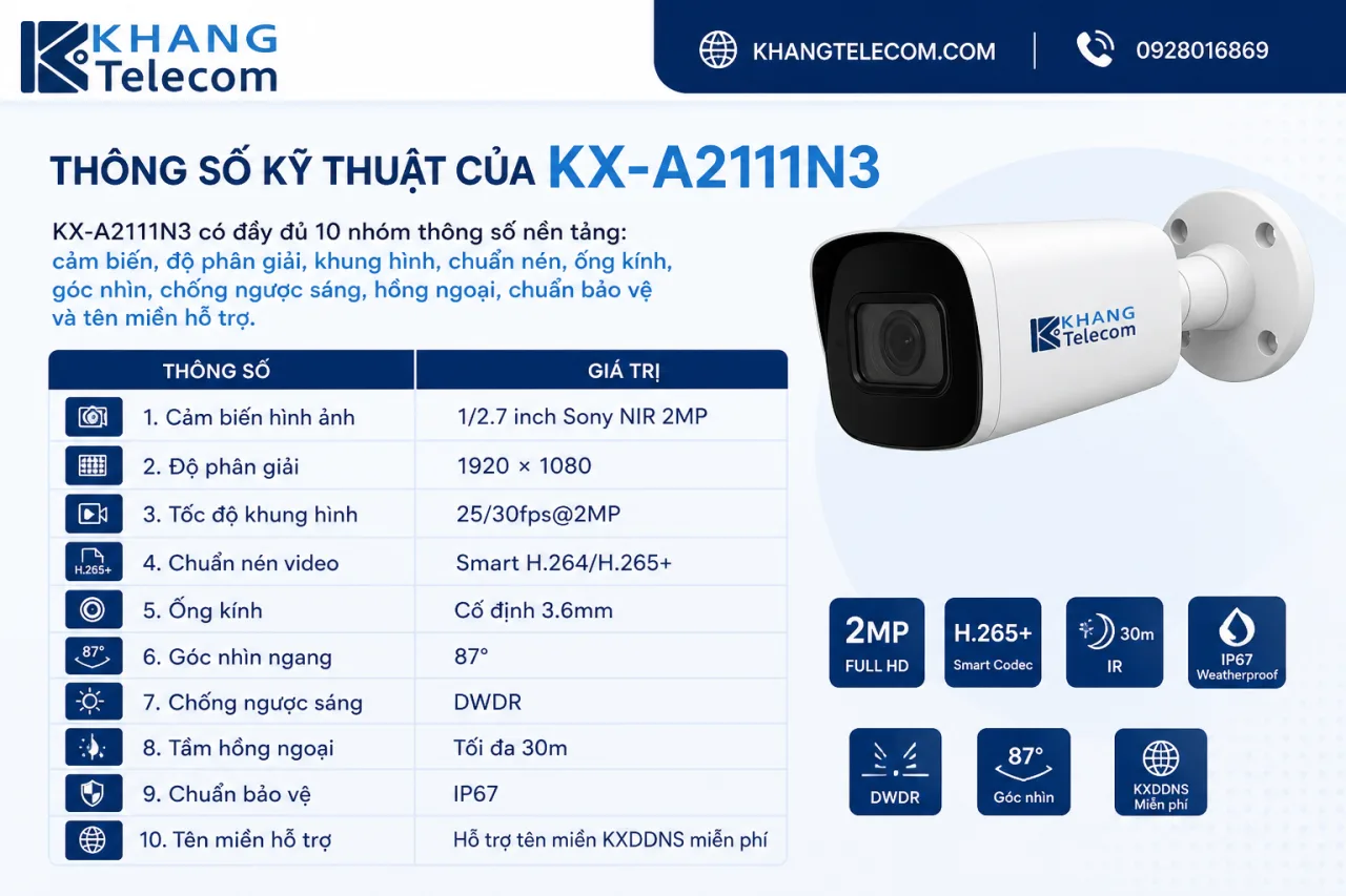 Thông số kỹ thuật của KX-A2111N3 gồm những gì Thông số kỹ thuật của KX-A2111N3 gồm những gì