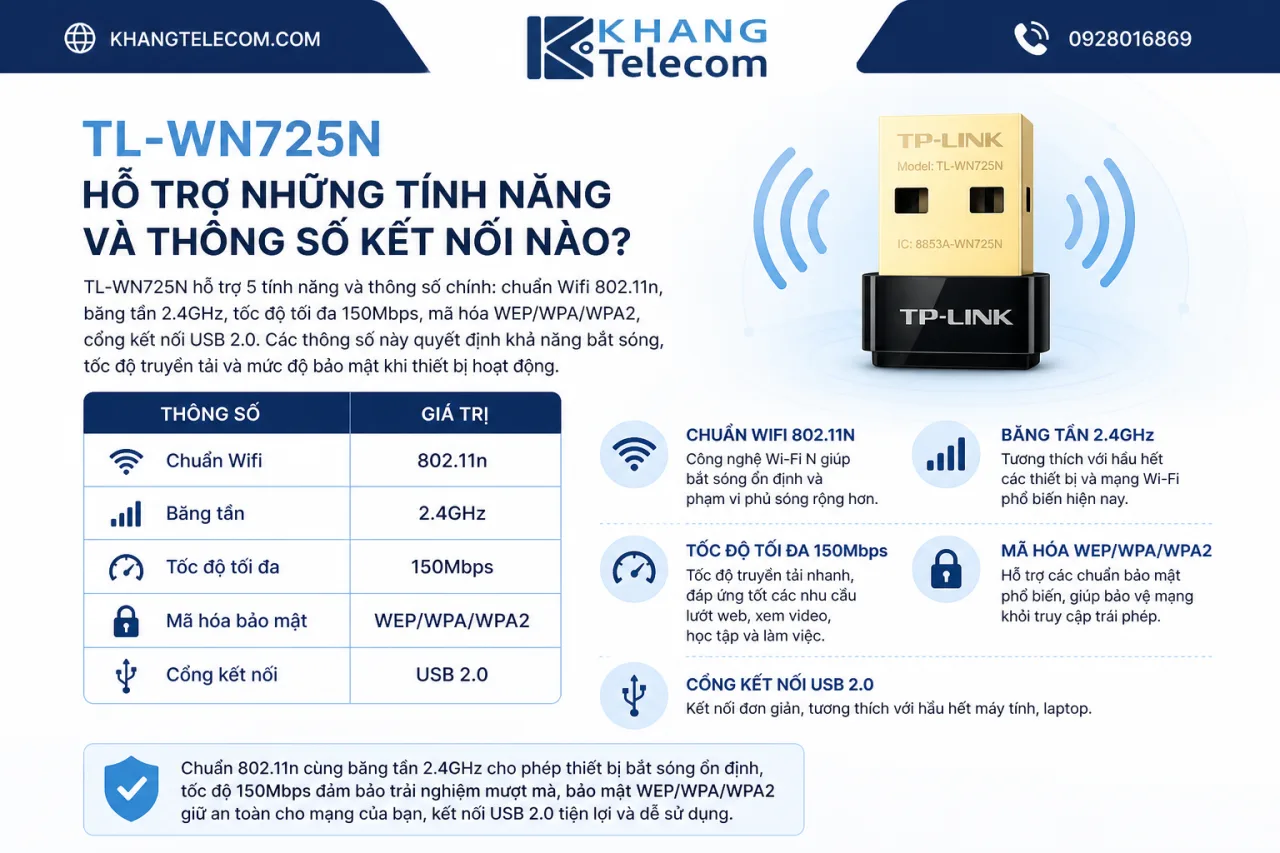 TL-WN725N hỗ trợ những tính năng và thông số kết nối nào TL-WN725N hỗ trợ những tính năng và thông số kết nối nào
