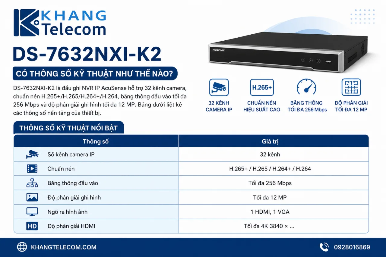 DS-7632NXI-K2 có thông số kỹ thuật DS-7632NXI-K2 có thông số kỹ thuật
