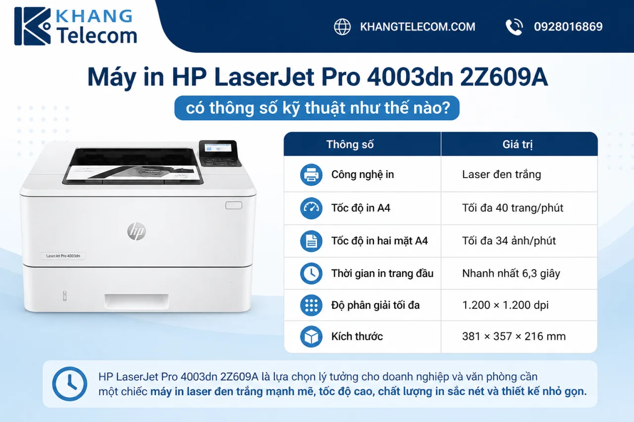 Máy in HP LaserJet Pro 4003dn 2Z609A có thông số kỹ thuật Máy in HP LaserJet Pro 4003dn 2Z609A có thông số kỹ thuật